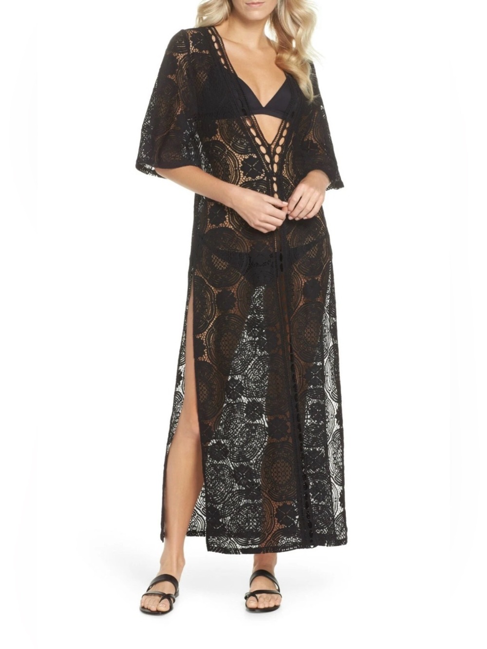 Chelsea28 Black Lace Maxi Cover-up